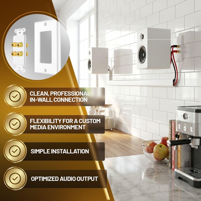 TNP Products TNP Home Theater Wall Plate - Banana Plug Wall Plate, 2 Speaker Wire with Gold-Plated Terminals, Single Gang Audio, In-Wall Surround Sound Connection Plates, White - Image 4